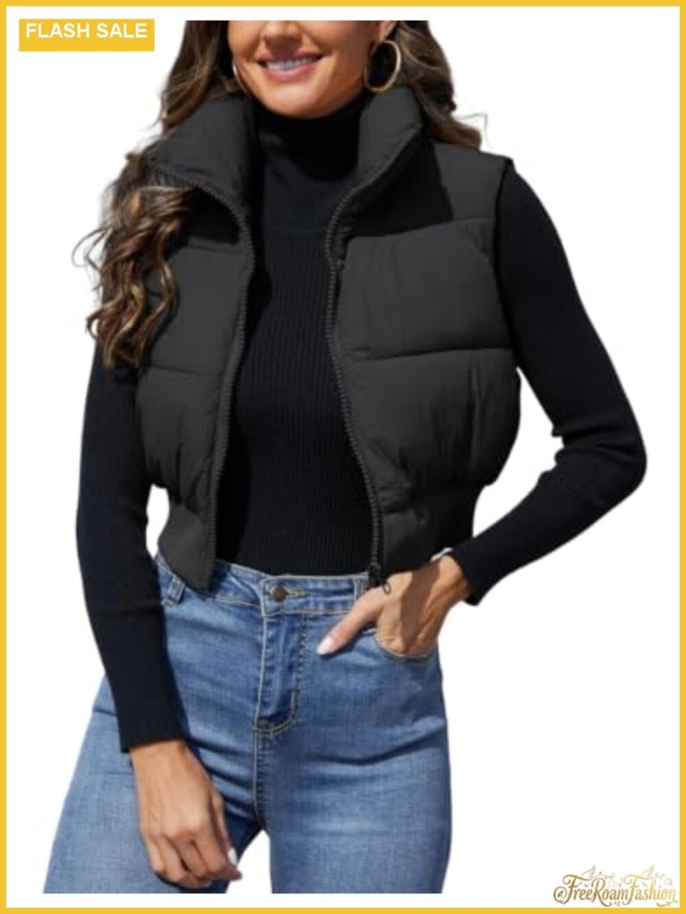 Cropped Quilted Puffer Vest Zip Up Sleeveless Jacket